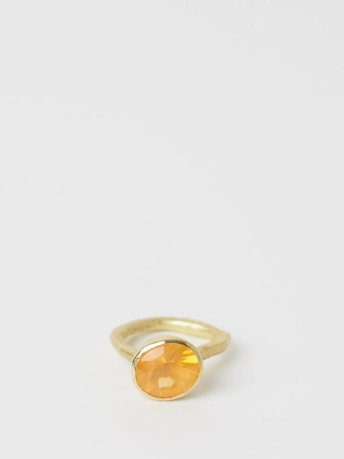 18k Gold Organic Ring with Oval Fire Opal Cabouchon Top Faceted Underneath