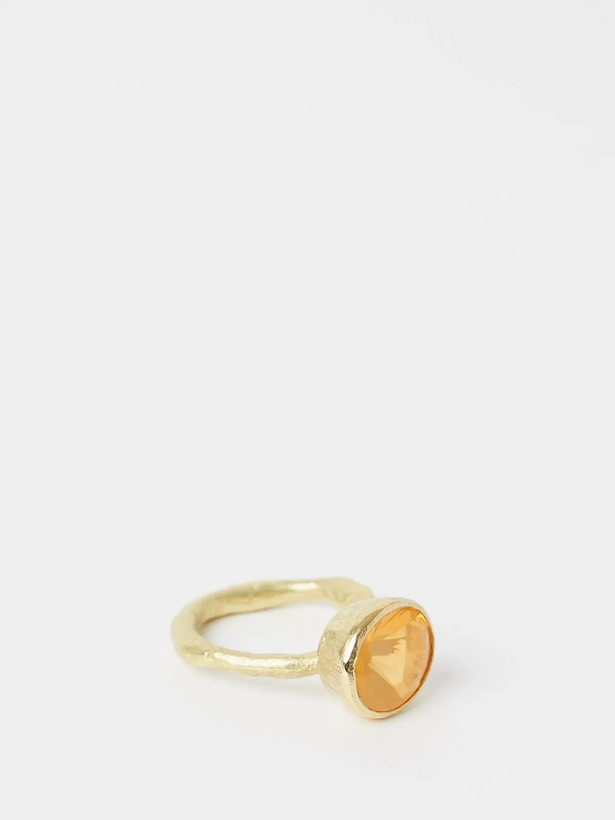 18k Gold Organic Ring with Oval Fire Opal Cabouchon Top Faceted Underneath