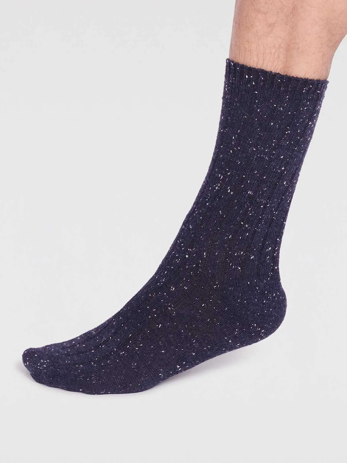 Aaron Ribbed Wool Blend Fleck Socks - Navy