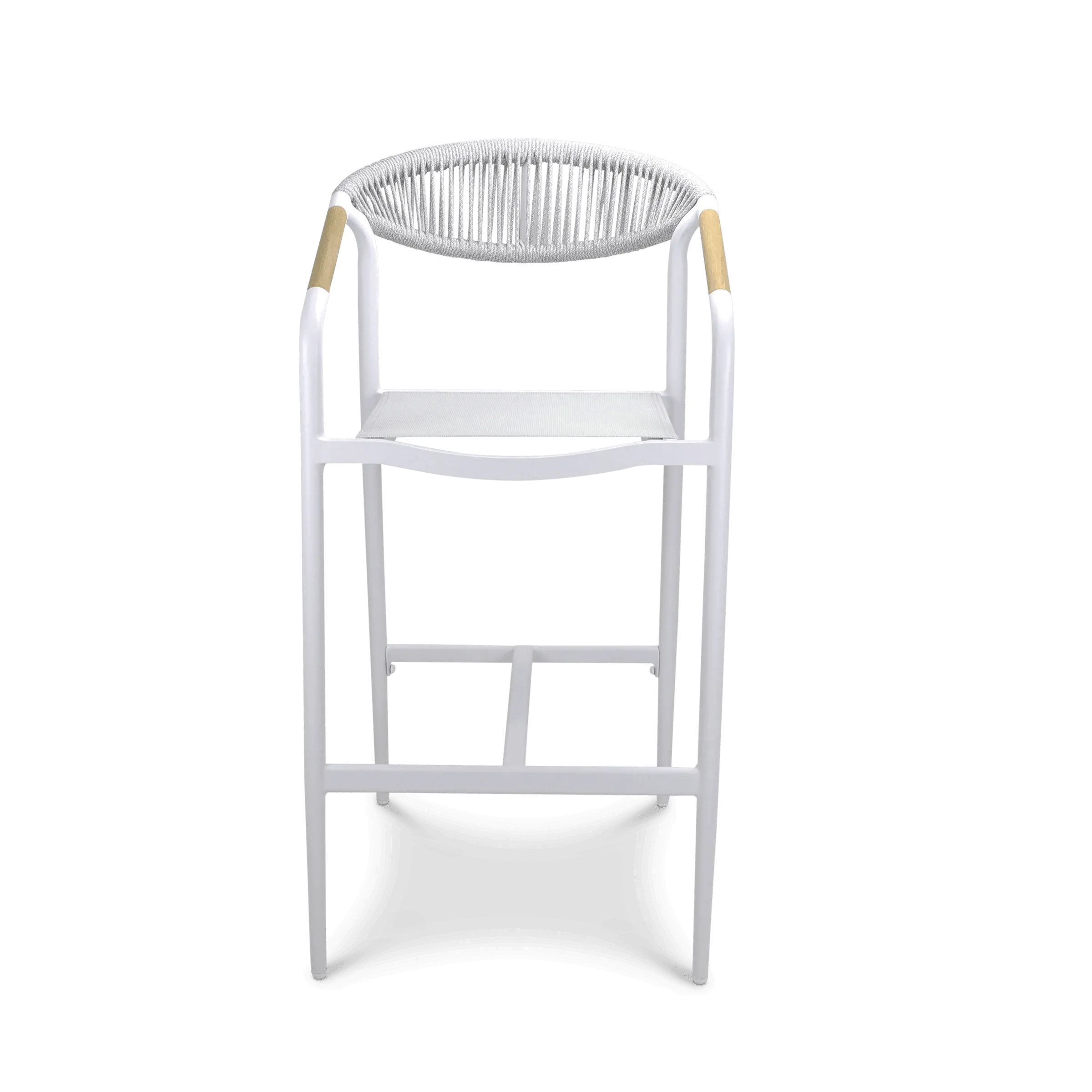 Amalfi Bar Stool in Arctic White Aluminium Frame, Olefin Rope with Polywood Teak Accent and Stone Grey Textilene