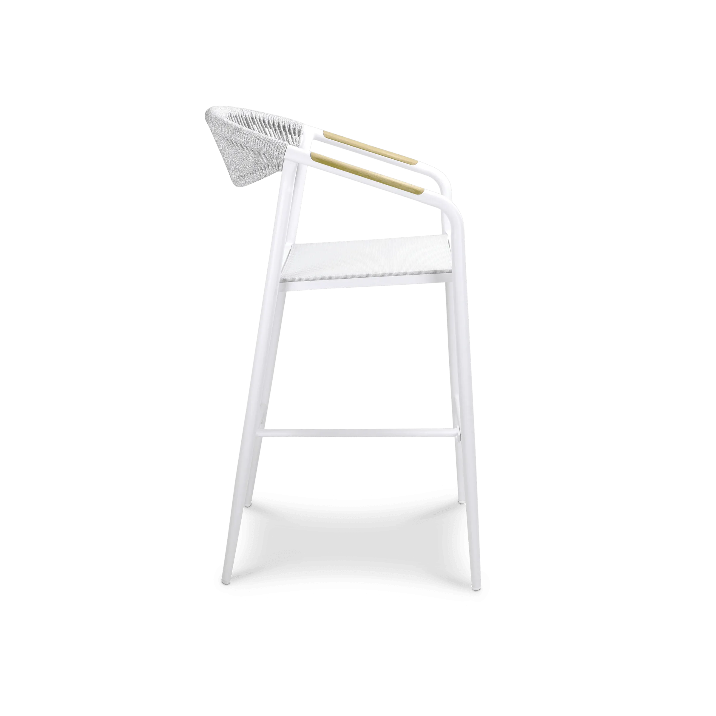 Amalfi Bar Stool in Arctic White Aluminium Frame, Olefin Rope with Polywood Teak Accent and Stone Grey Textilene