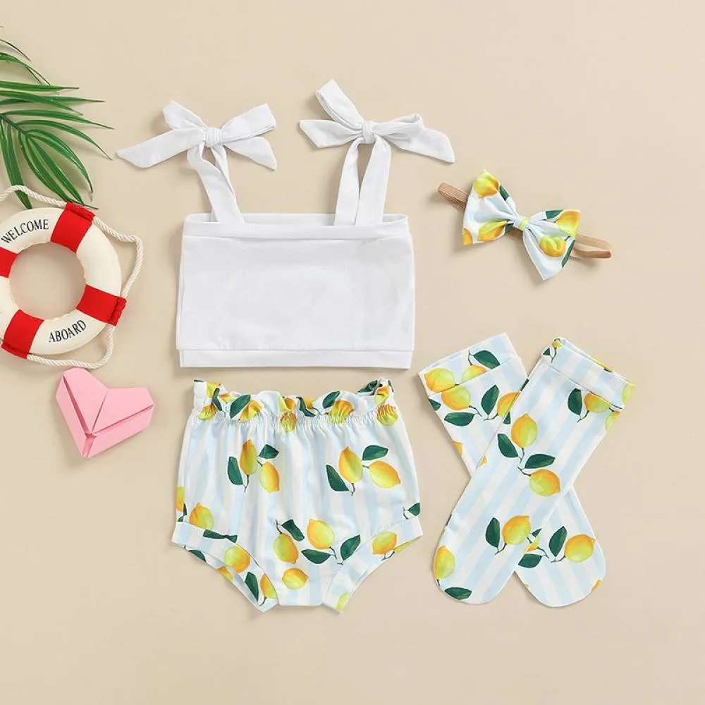 Baby Girl Sets Summer Treasure Camisole Printed Shorts Medium Tube Socks Hairband Four-piece Set Wholesale Baby Clothes Suppliers