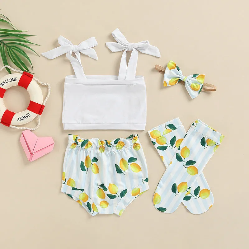 Baby Girl Sets Summer Treasure Camisole Printed Shorts Medium Tube Socks Hairband Four-piece Set Wholesale Baby Clothes Suppliers