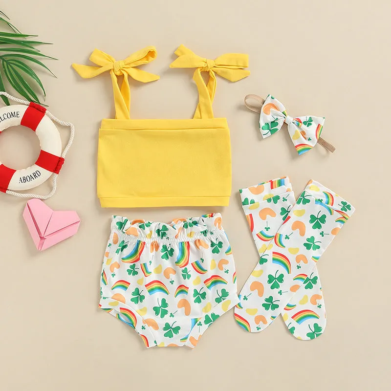 Baby Girl Sets Summer Treasure Camisole Printed Shorts Medium Tube Socks Hairband Four-piece Set Wholesale Baby Clothes Suppliers