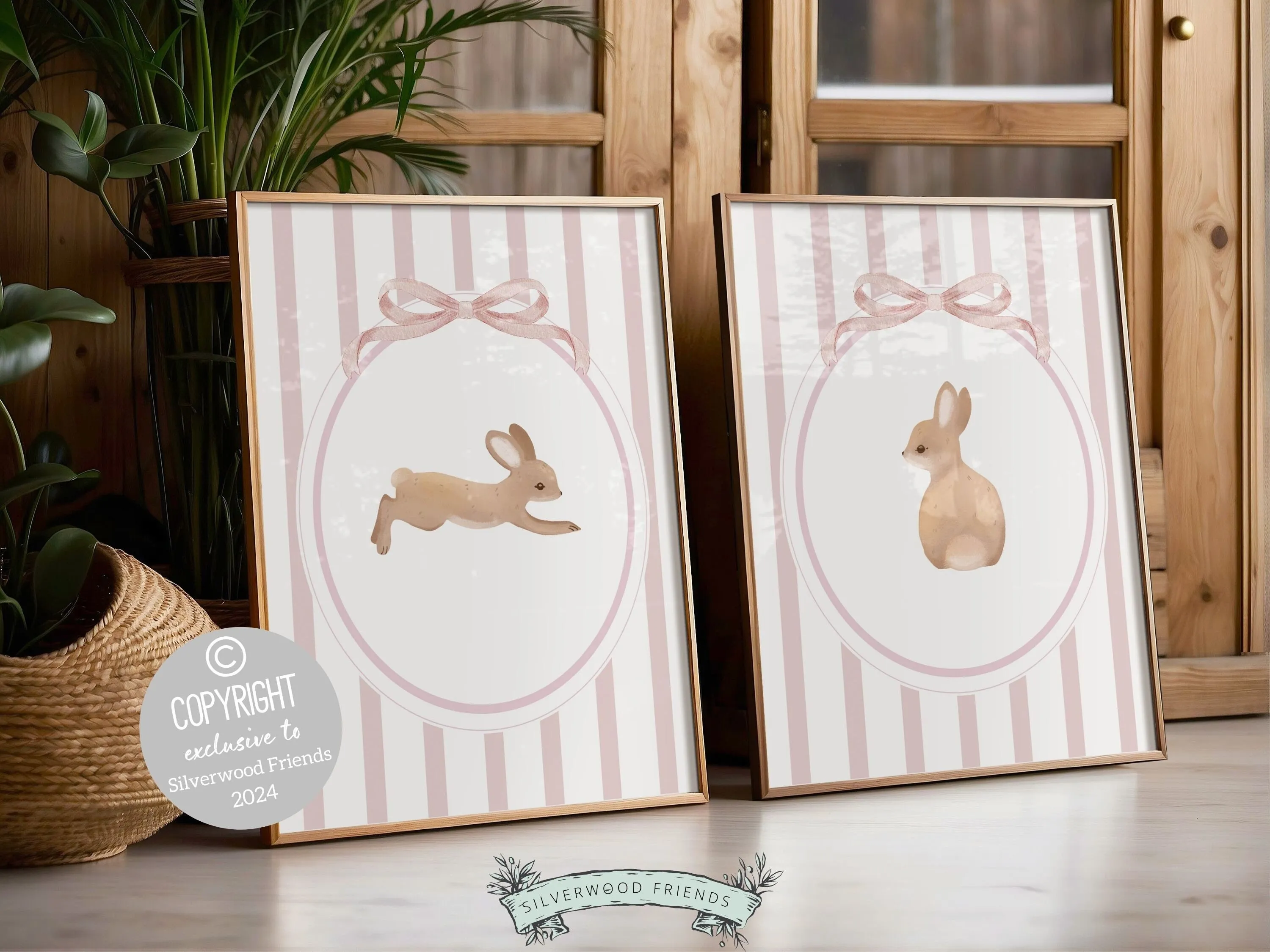 Baby Girl's Bunny Nursery Prints - Set of 2