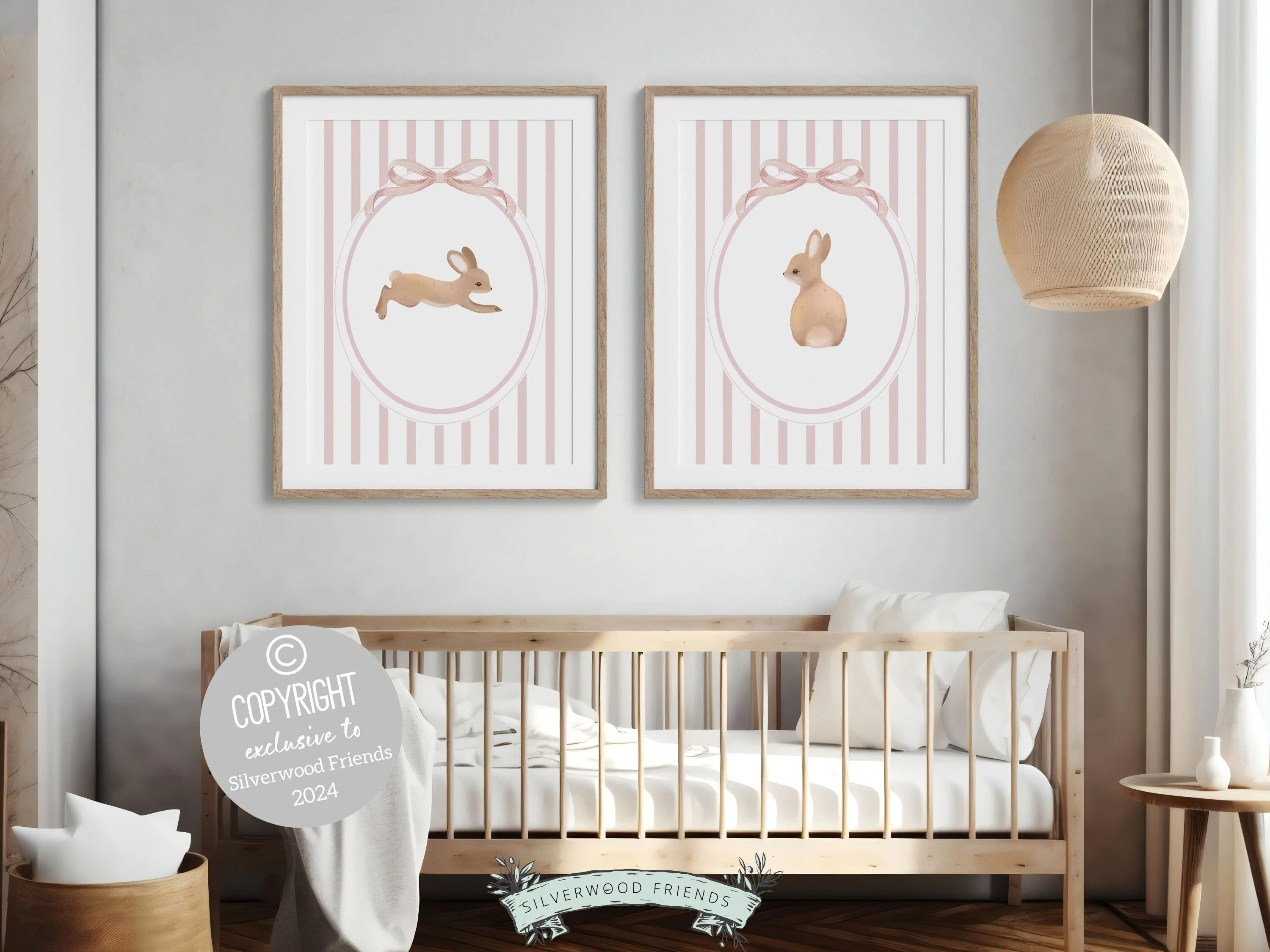 Baby Girl's Bunny Nursery Prints - Set of 2