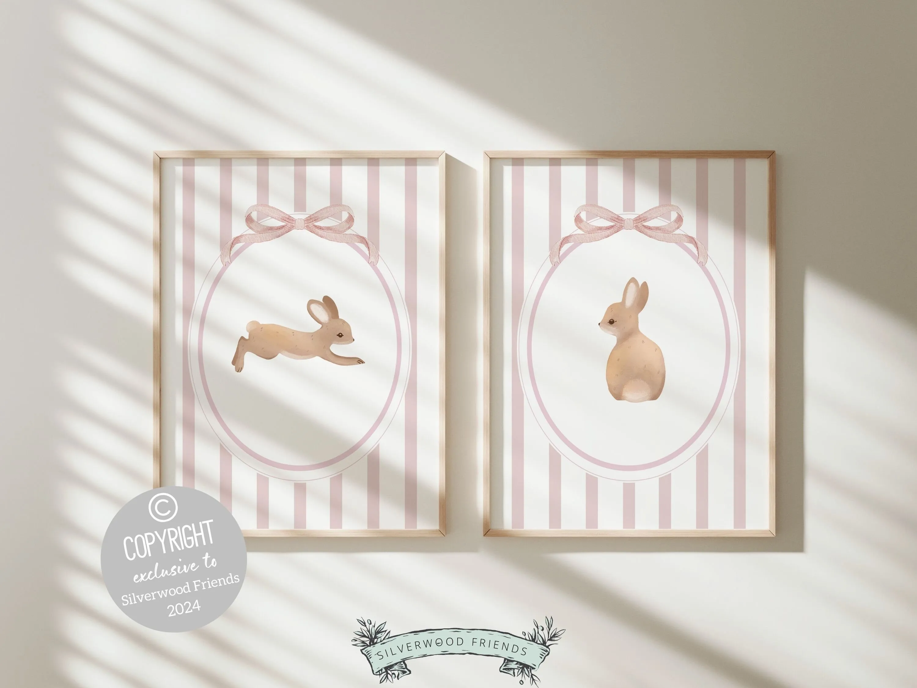 Baby Girl's Bunny Nursery Prints - Set of 2