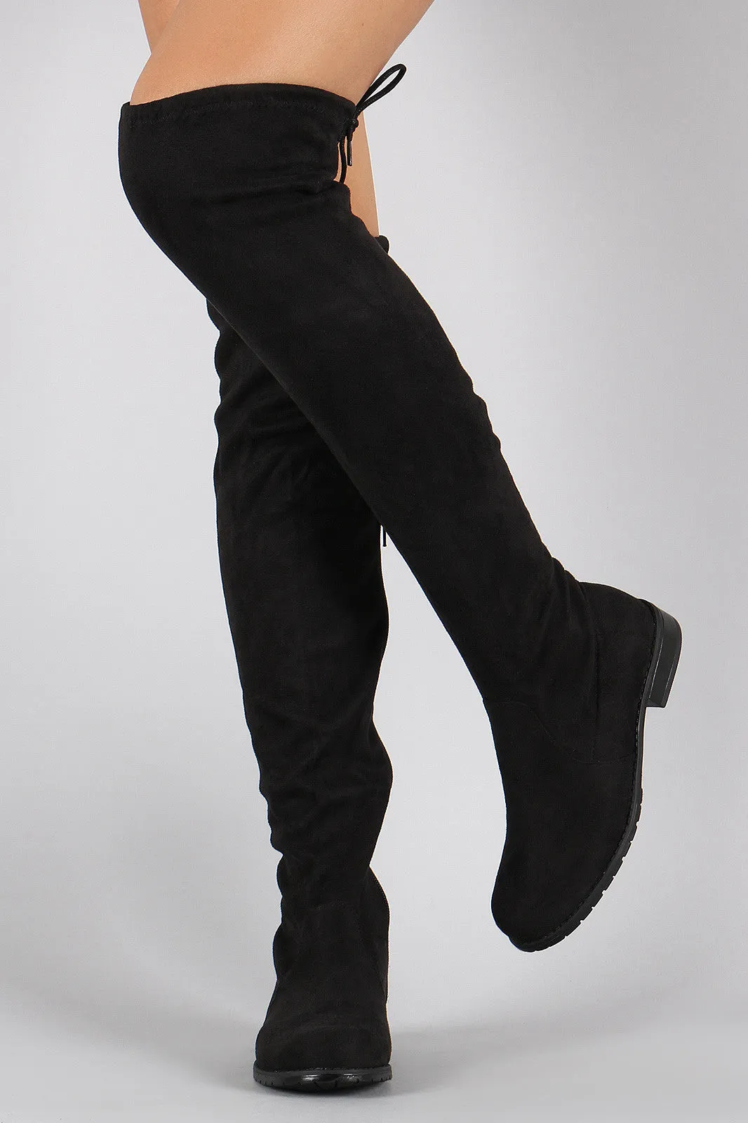 Bamboo Suede Drawstring Over-The-Knee Flat Boots