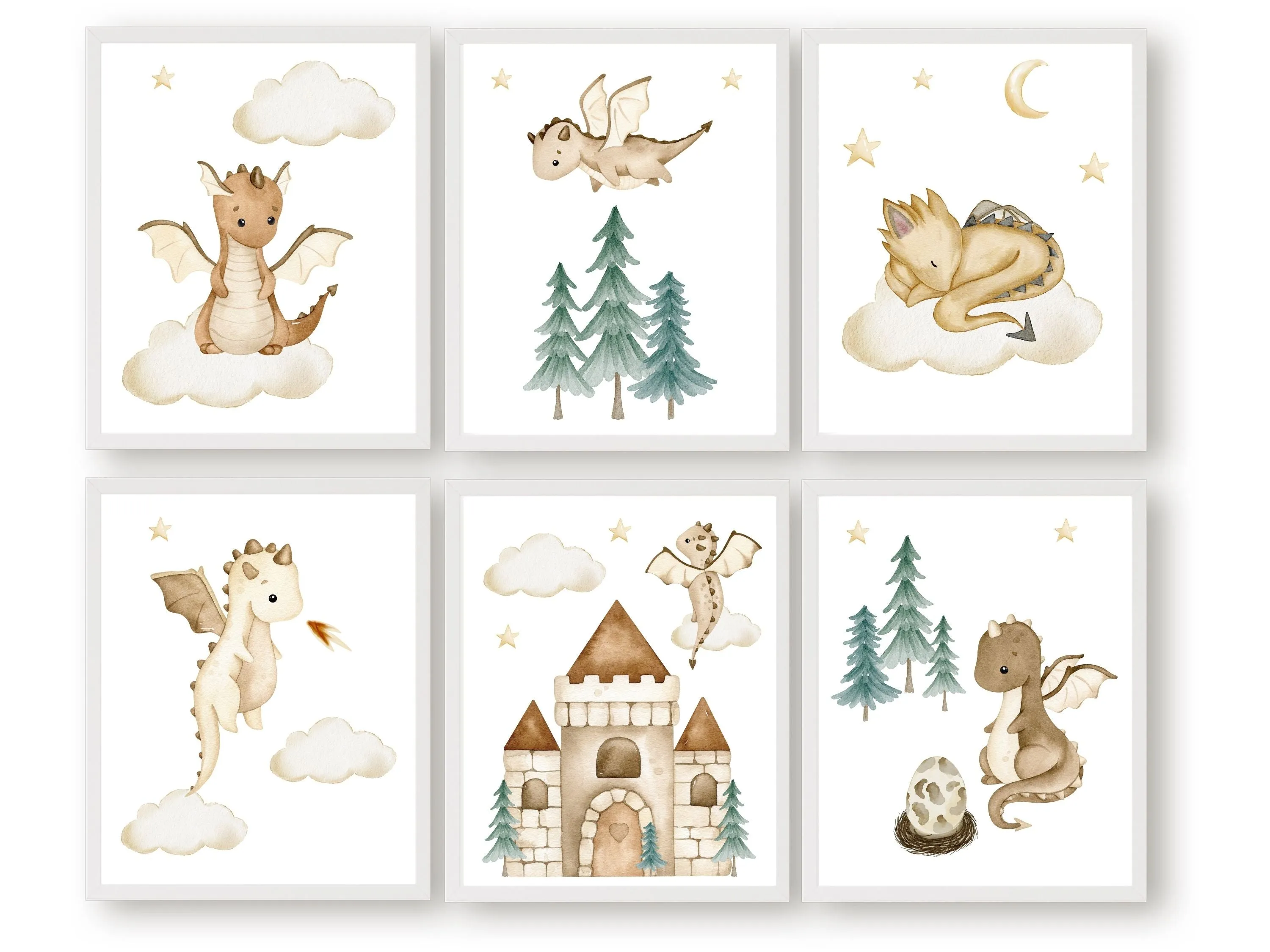 Beige Baby Dragon Nursery Prints