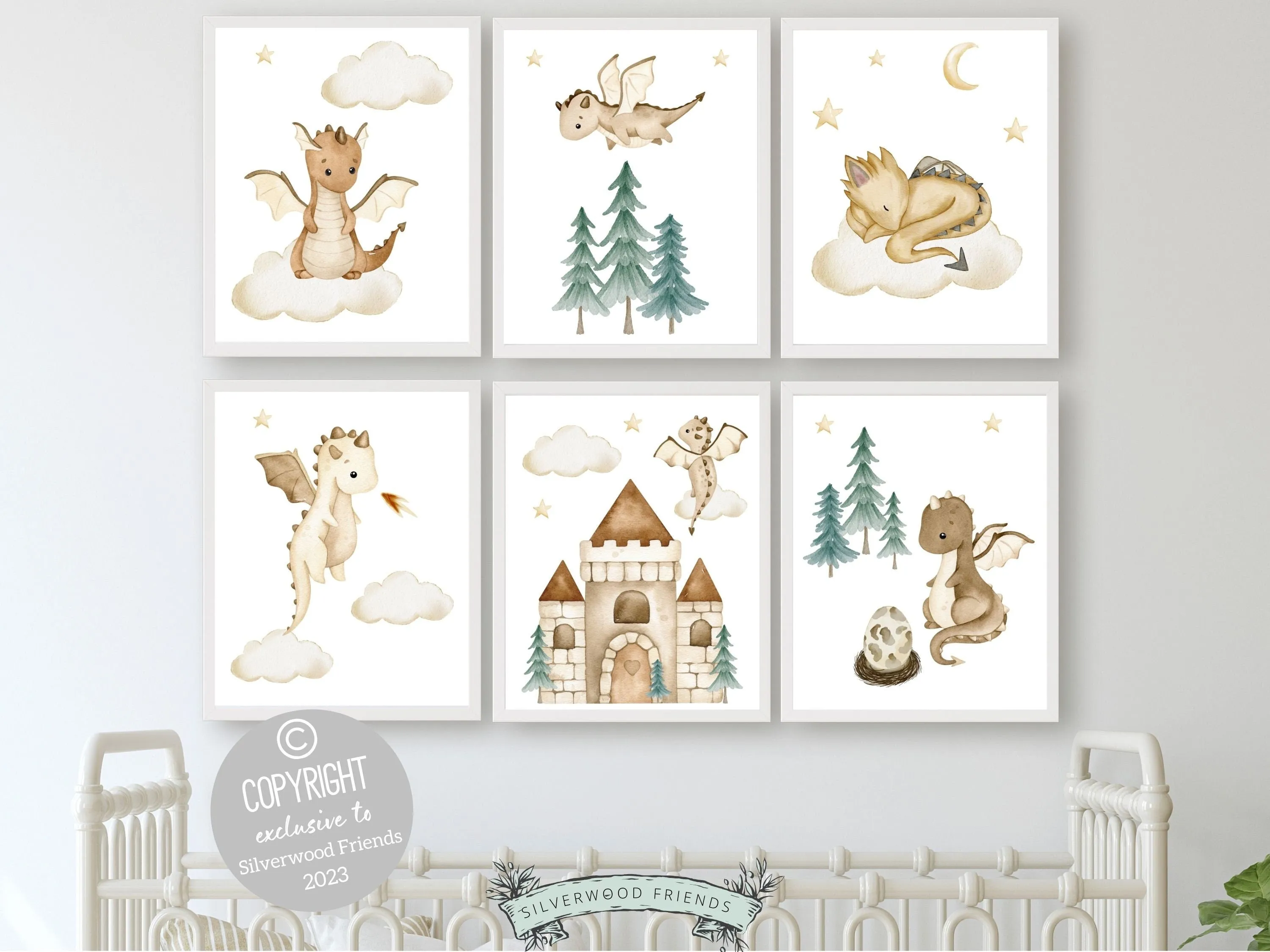 Beige Baby Dragon Nursery Prints