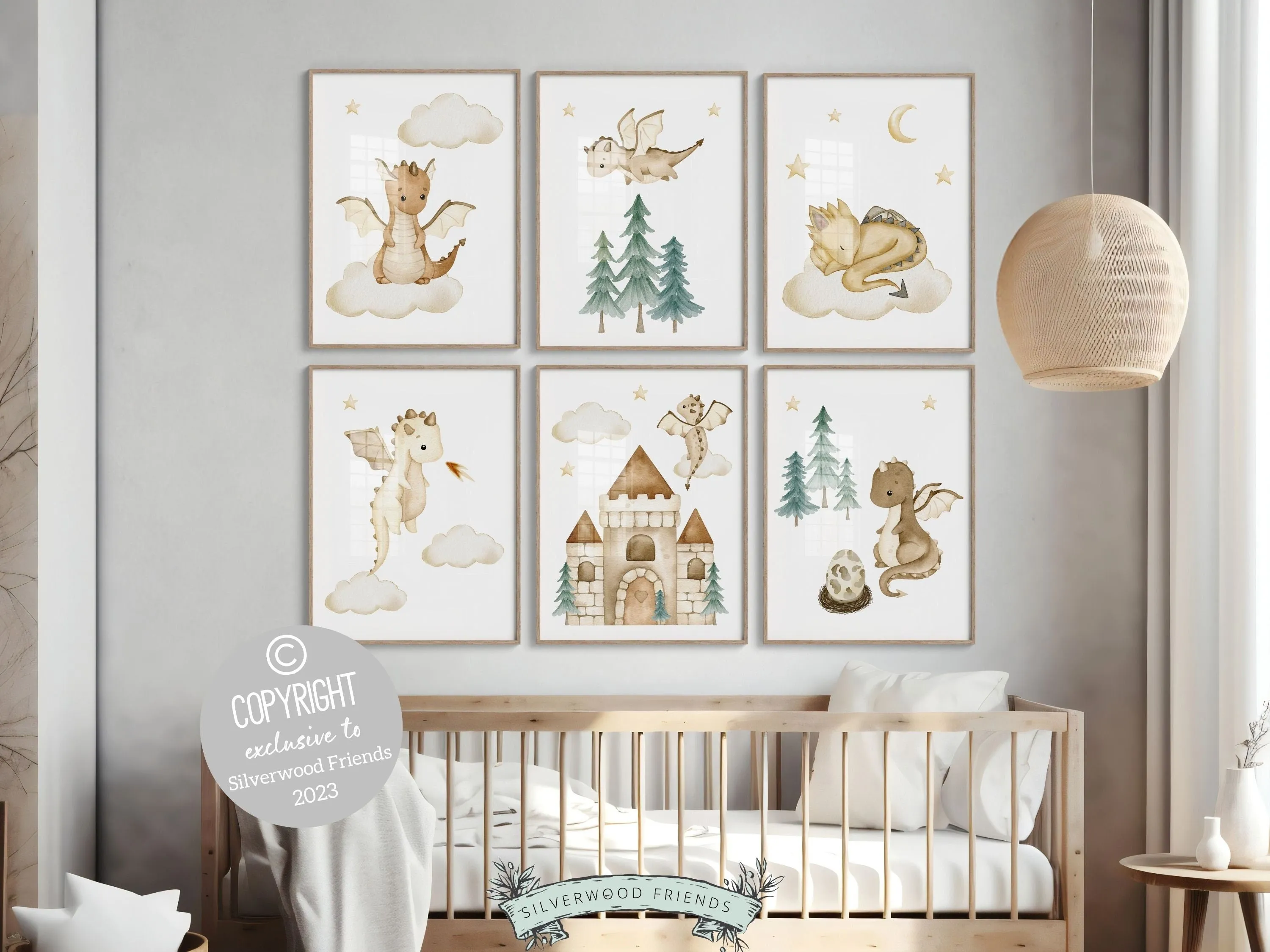 Beige Baby Dragon Nursery Prints