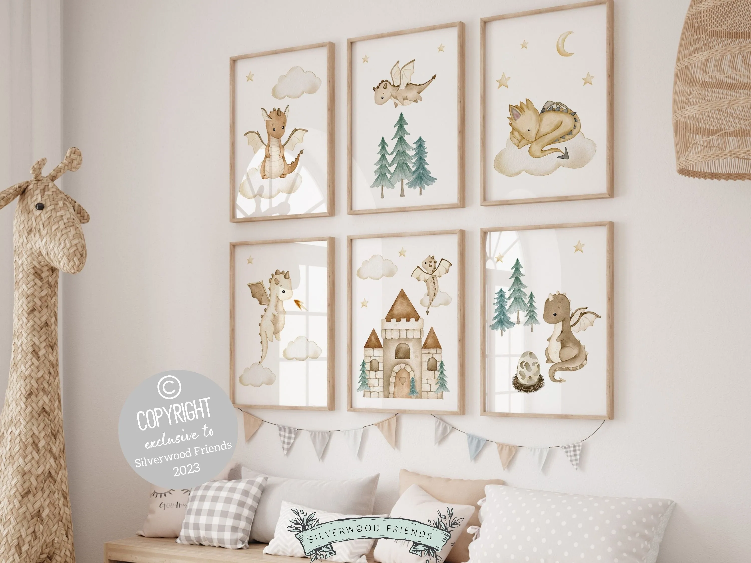 Beige Baby Dragon Nursery Prints