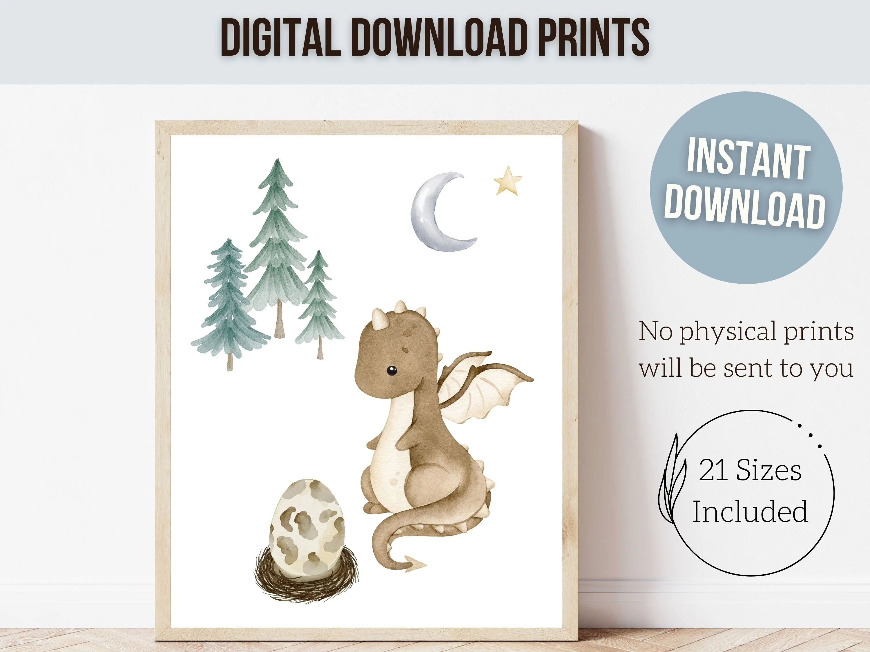 Beige Dragon Nursery Prints - Set of 6