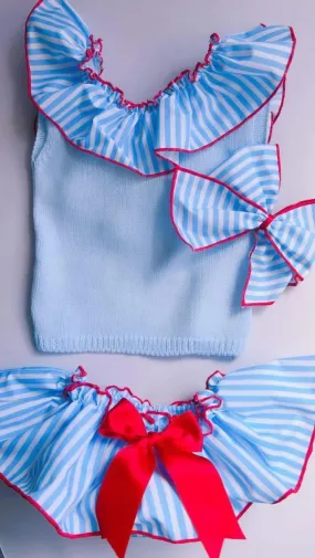 Blue Stripe Bloomer Set