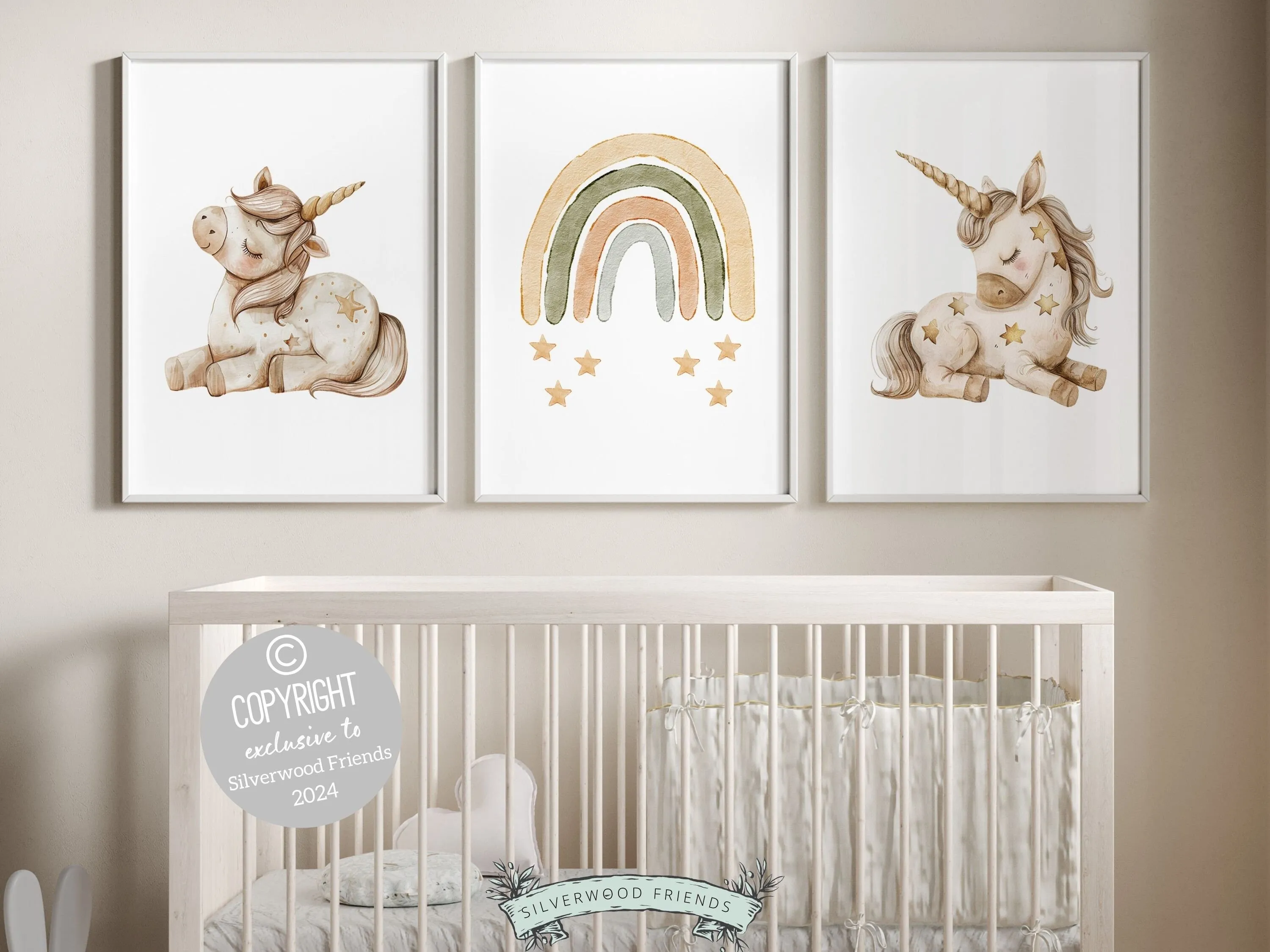 Boho Unicorn Rainbow Nursery Prints