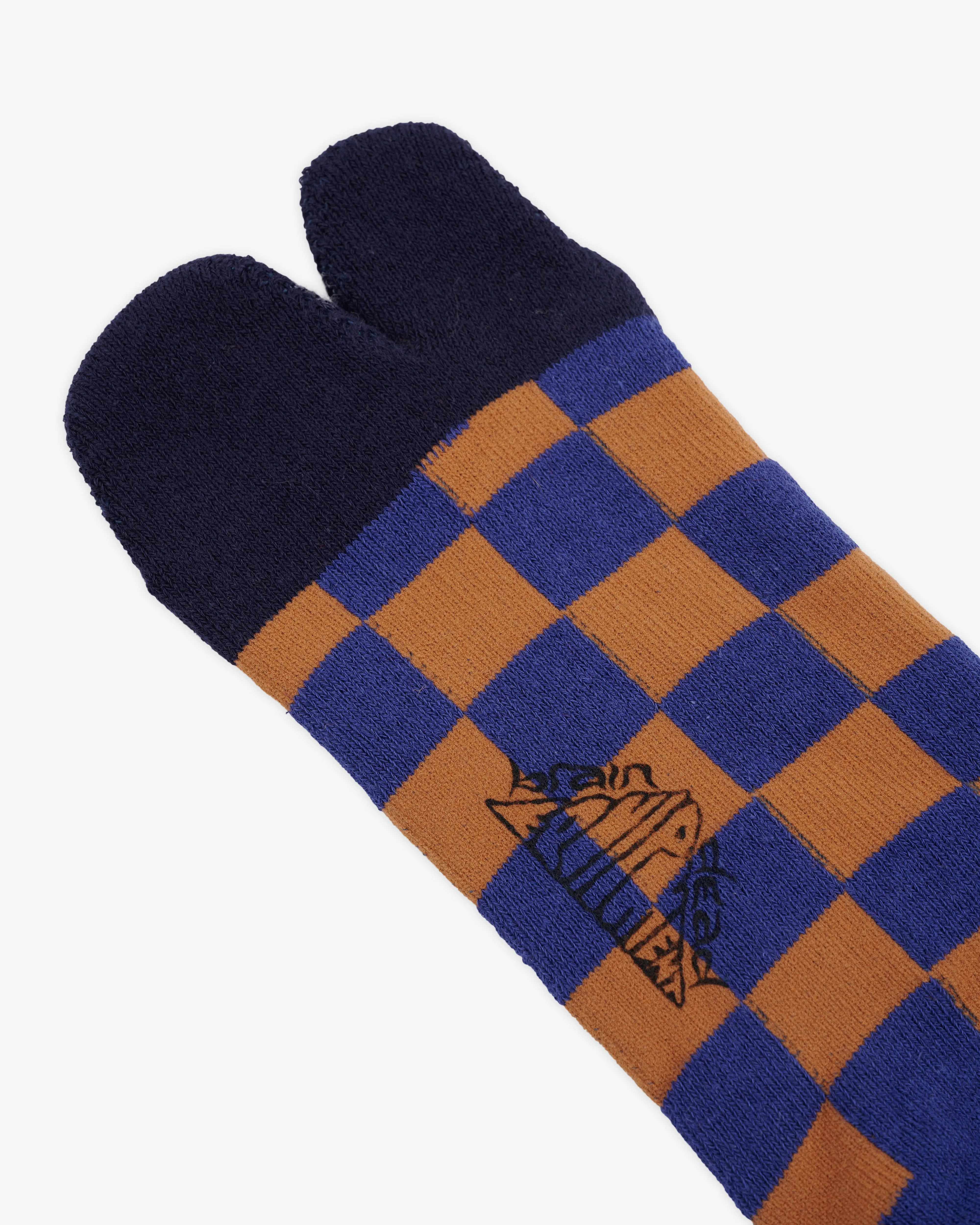 Brain Dead - Men's Tabi Checker Quarter Crew Sock - (Navy)