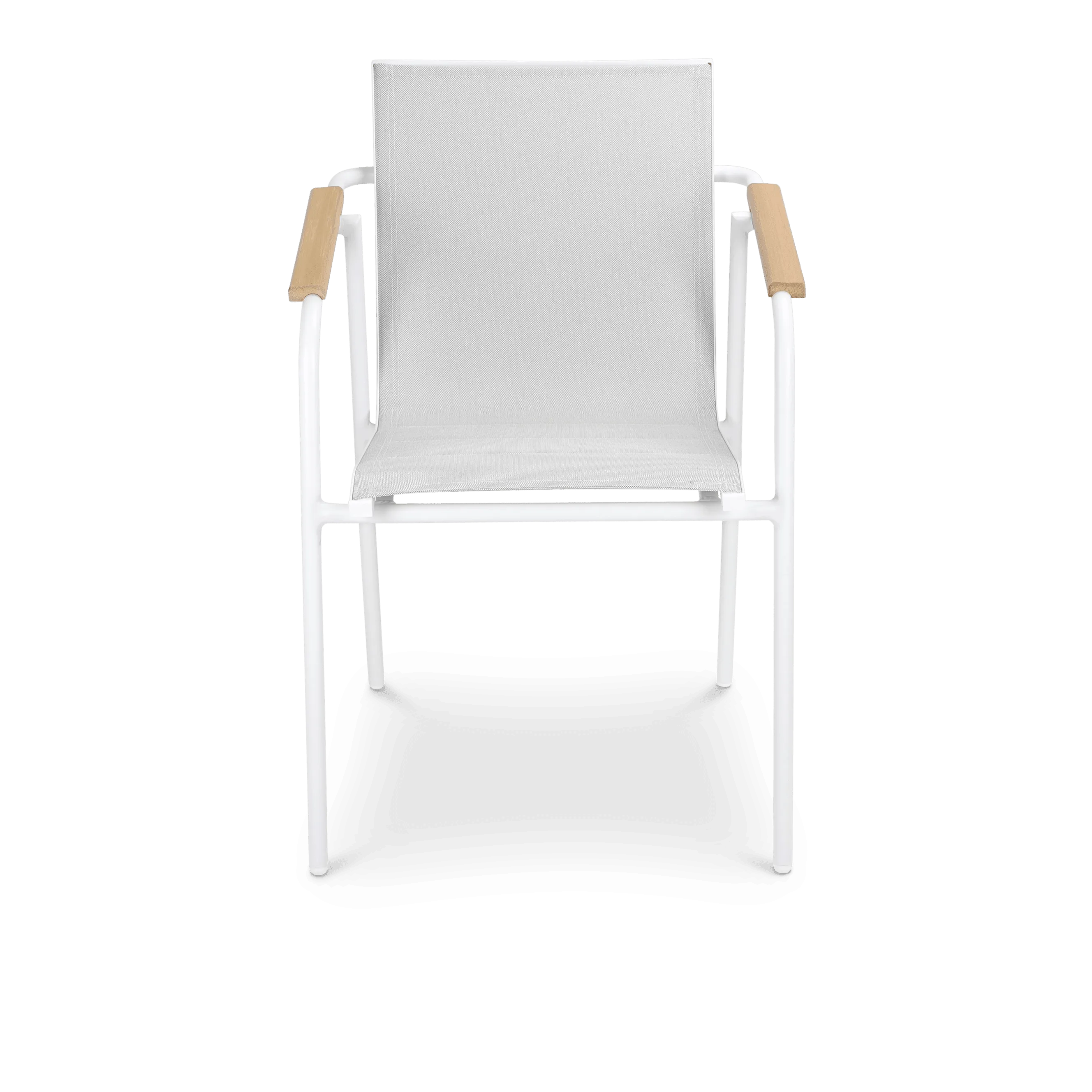 Capri Dining Chair in Arctic White Aluminium Frame with Polywood Teak Accent and Dune Textilene