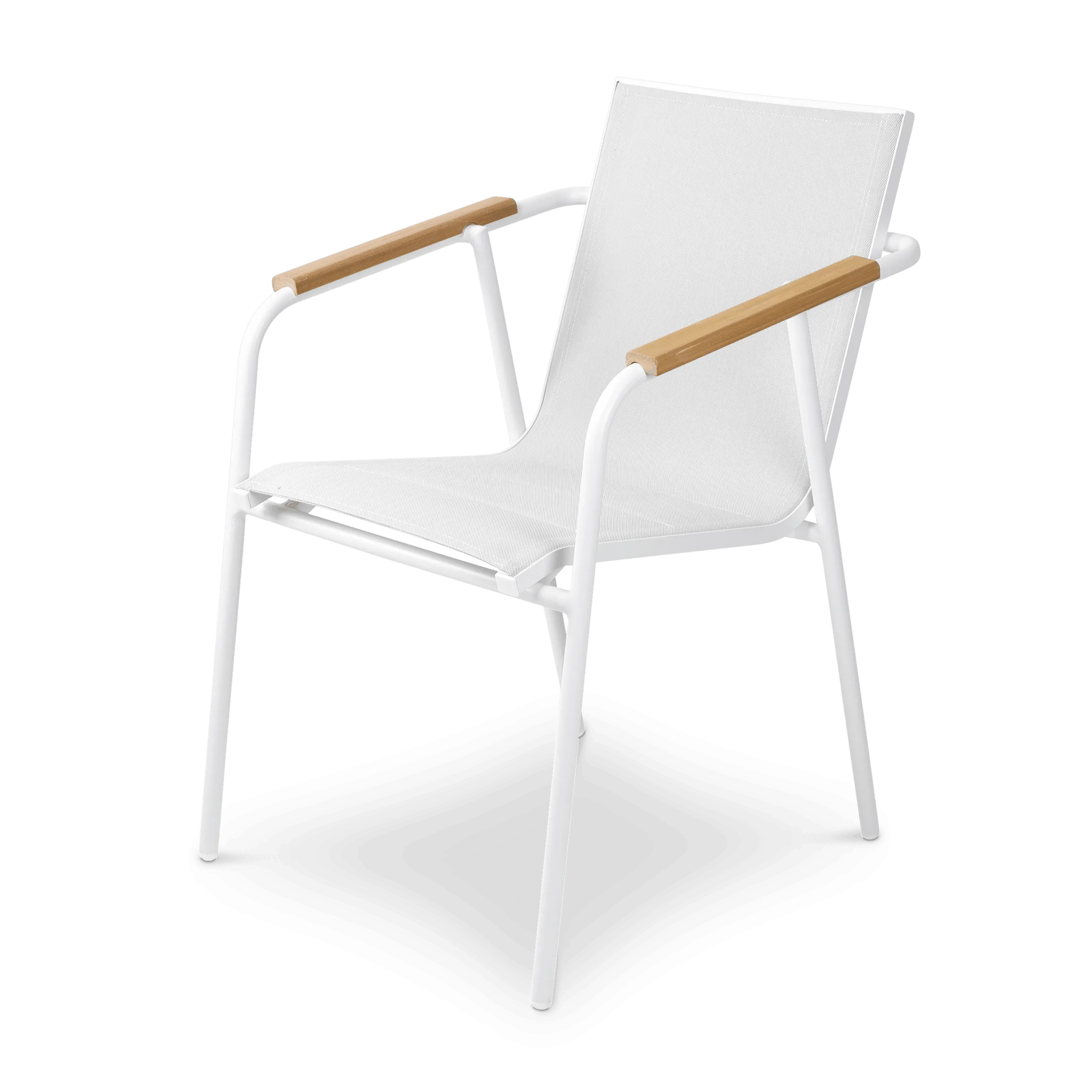 Capri Dining Chair in Arctic White Aluminium Frame with Polywood Teak Accent and Dune Textilene