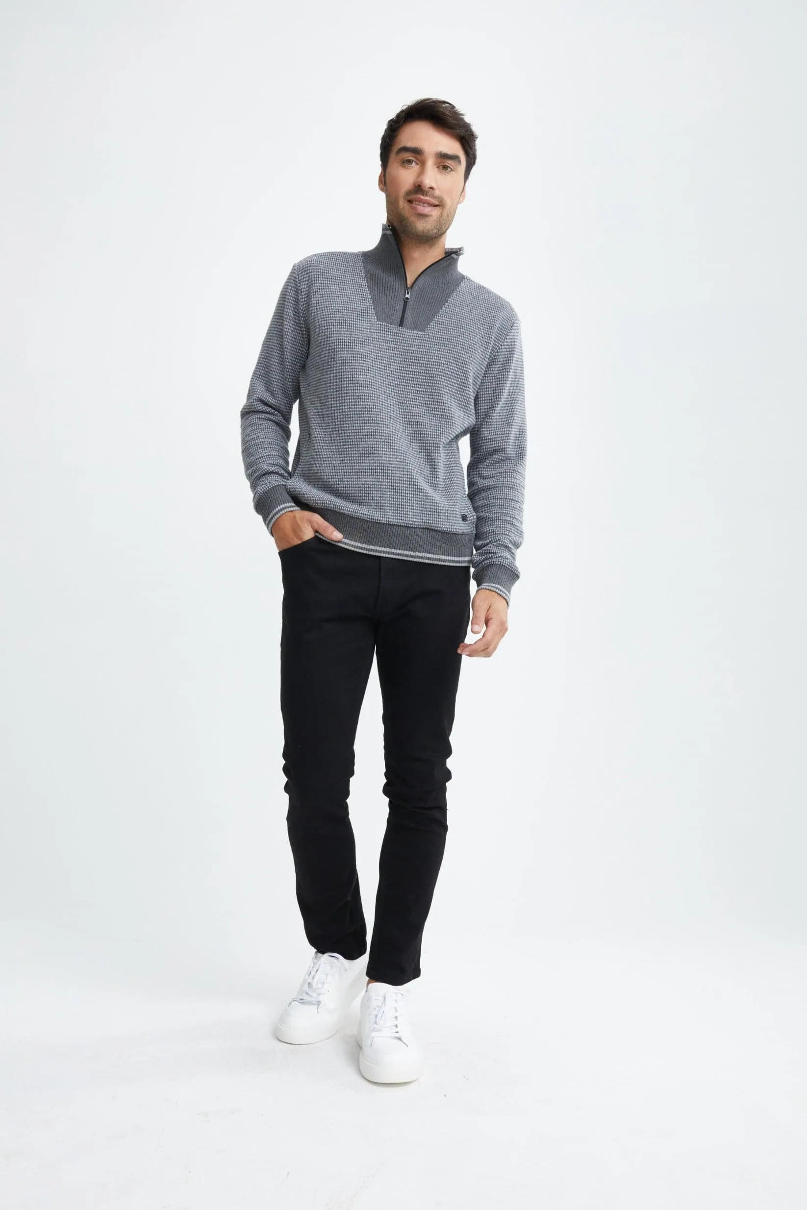 Charcoal Quarter Zip Knit Sweater