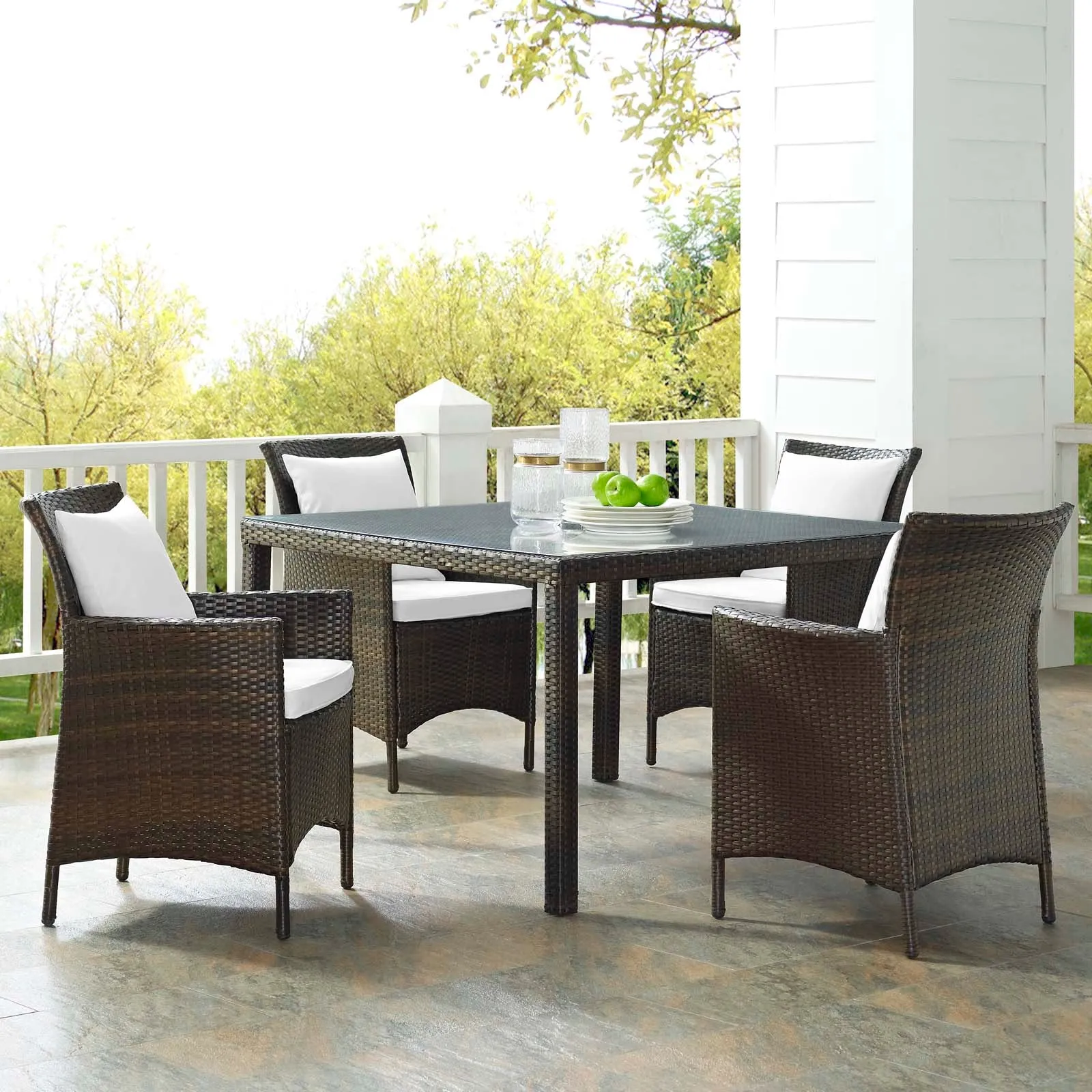 Conduit 5 Piece Outdoor Patio Wicker Rattan Set by Modway