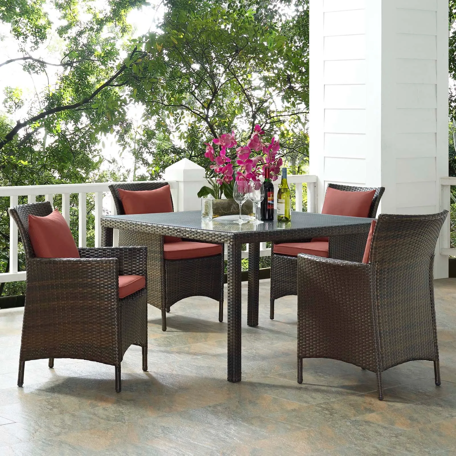 Conduit 5 Piece Outdoor Patio Wicker Rattan Set by Modway