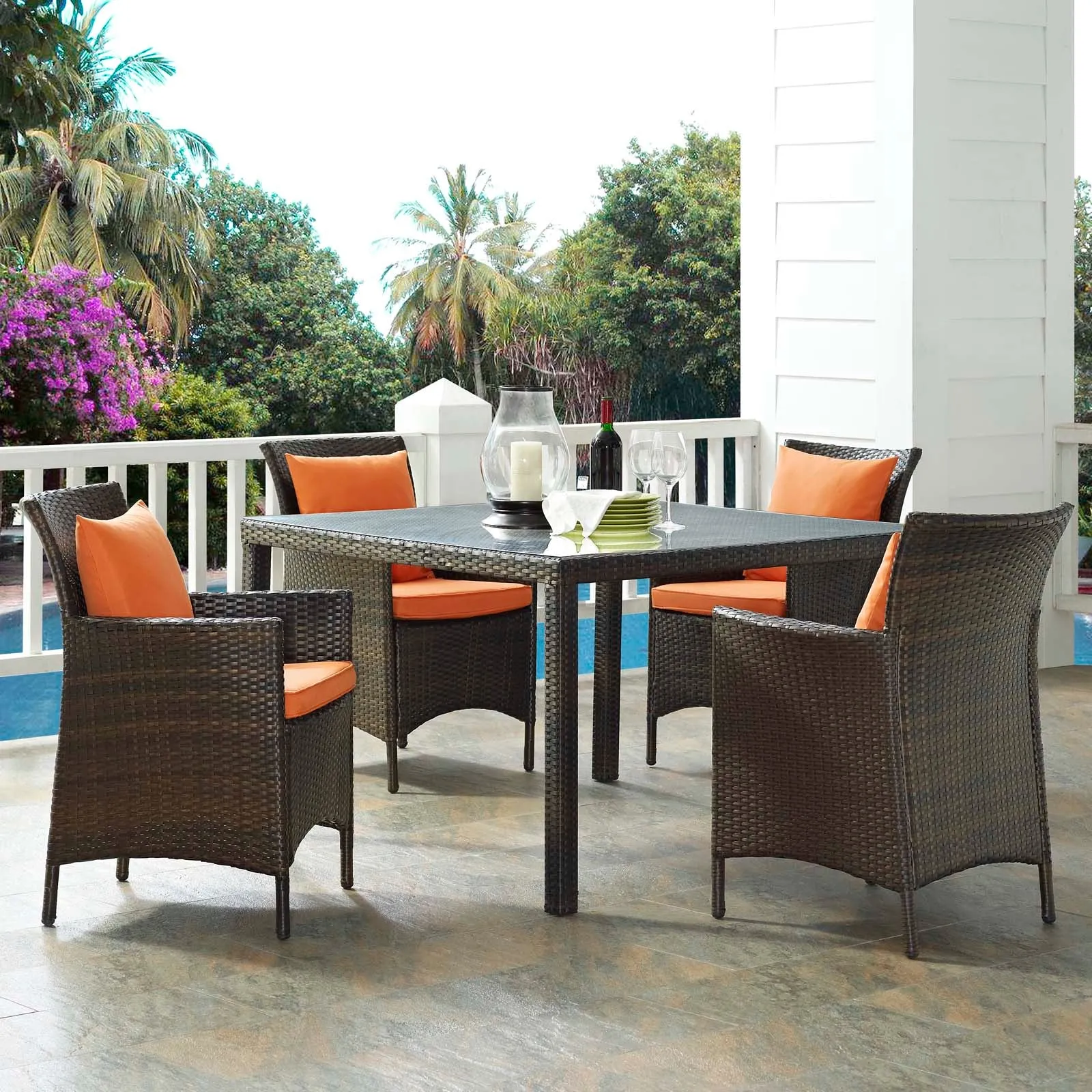 Conduit 5 Piece Outdoor Patio Wicker Rattan Set by Modway