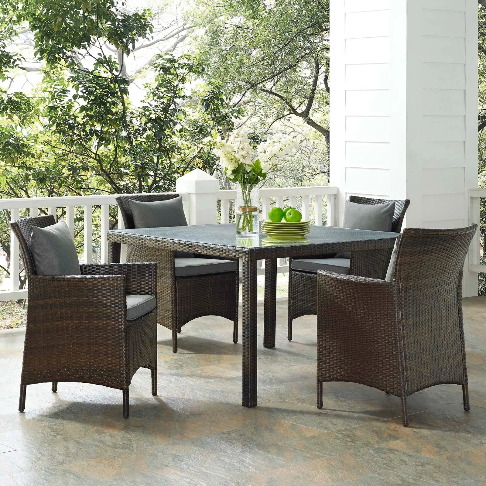 Conduit 5 Piece Outdoor Patio Wicker Rattan Set by Modway