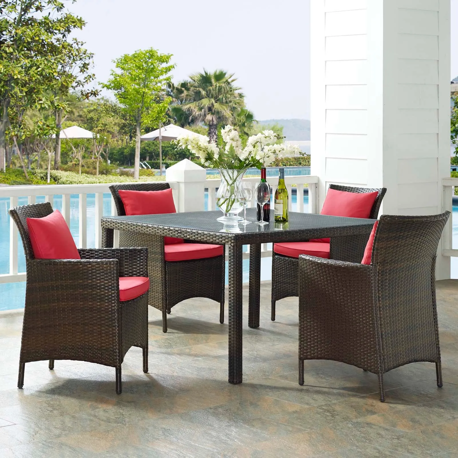 Conduit 5 Piece Outdoor Patio Wicker Rattan Set by Modway