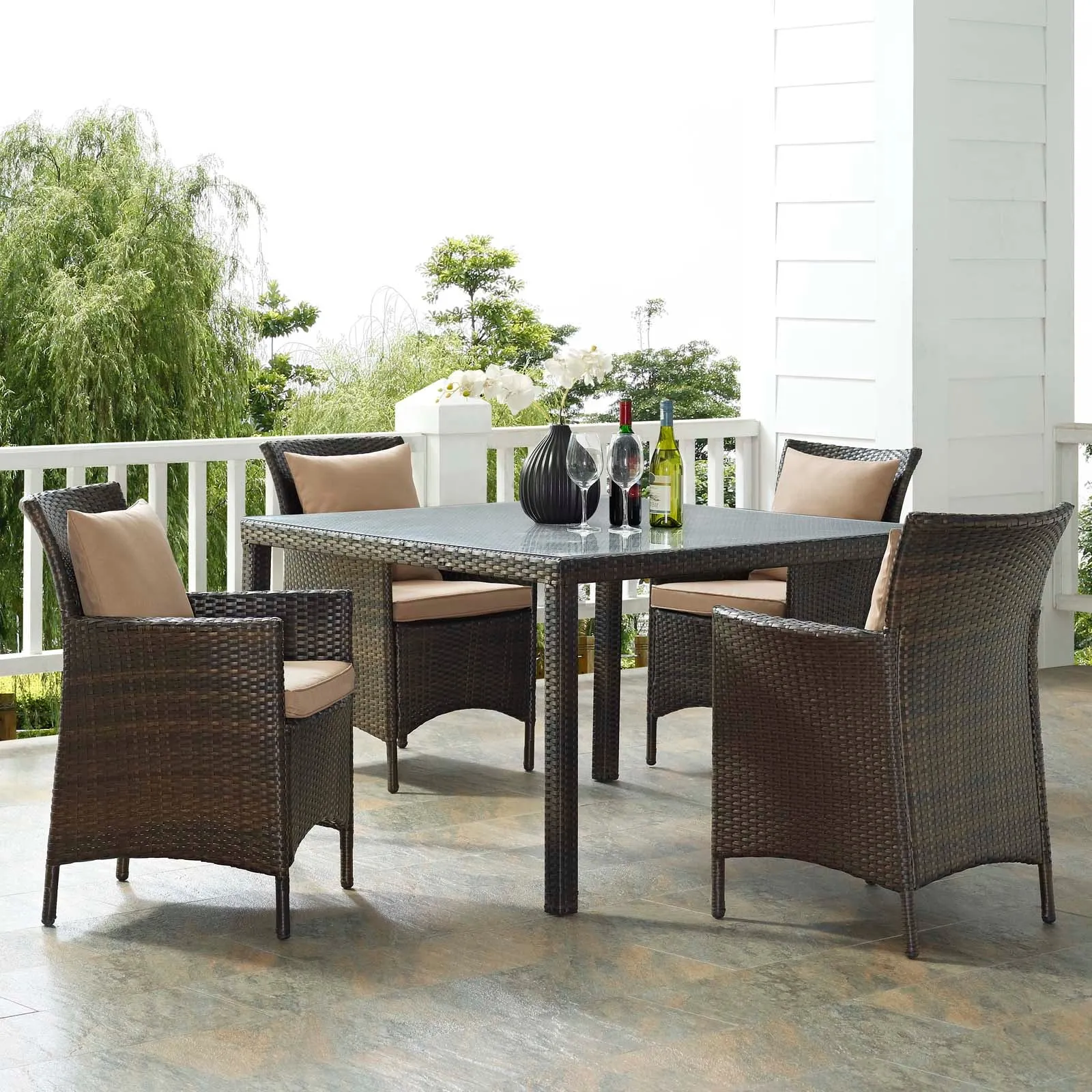 Conduit 5 Piece Outdoor Patio Wicker Rattan Set by Modway