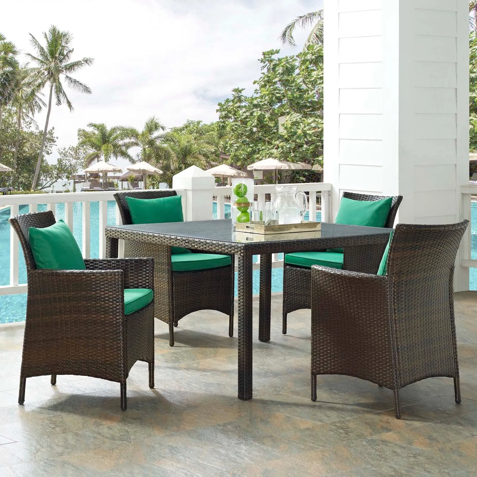 Conduit 5 Piece Outdoor Patio Wicker Rattan Set by Modway