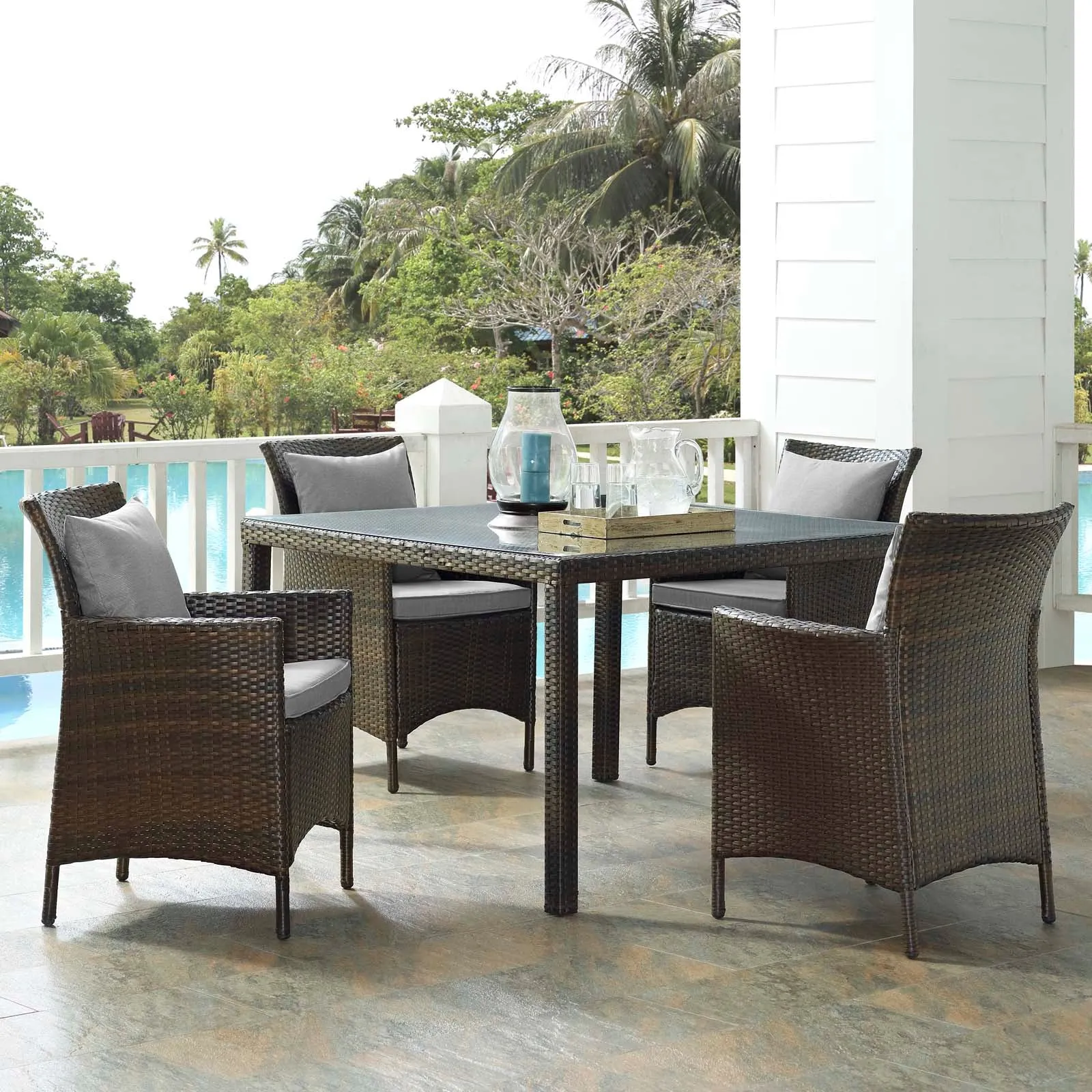 Conduit 5 Piece Outdoor Patio Wicker Rattan Set by Modway