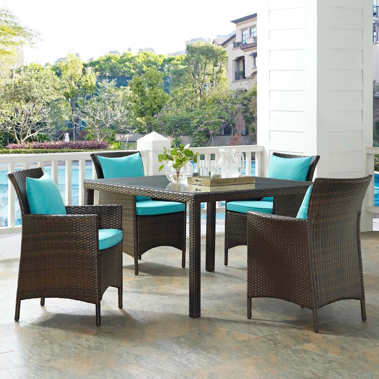 Conduit 5 Piece Outdoor Patio Wicker Rattan Set by Modway