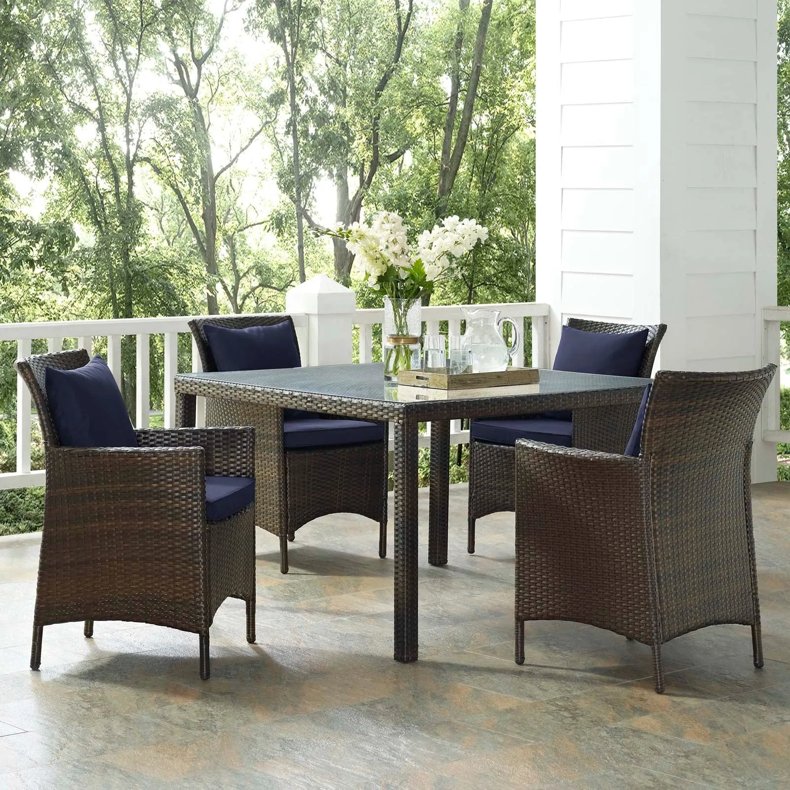 Conduit 5 Piece Outdoor Patio Wicker Rattan Set by Modway