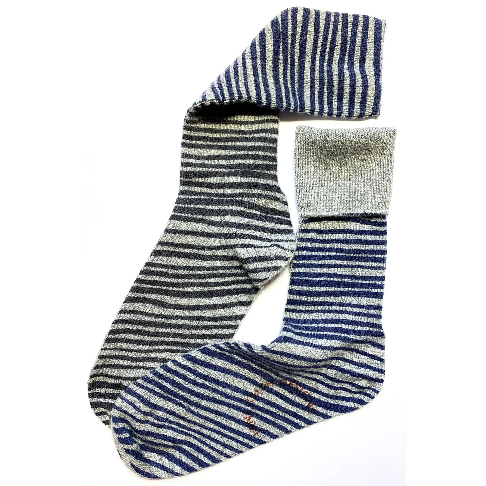 Double sided Striped ladies cashmere socks.