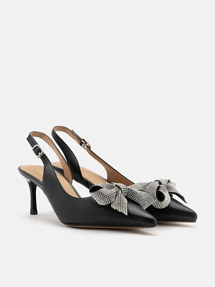 Faustine Crystal Embellished Bow Slingback Heels