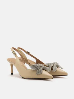 Faustine Crystal Embellished Bow Slingback Heels