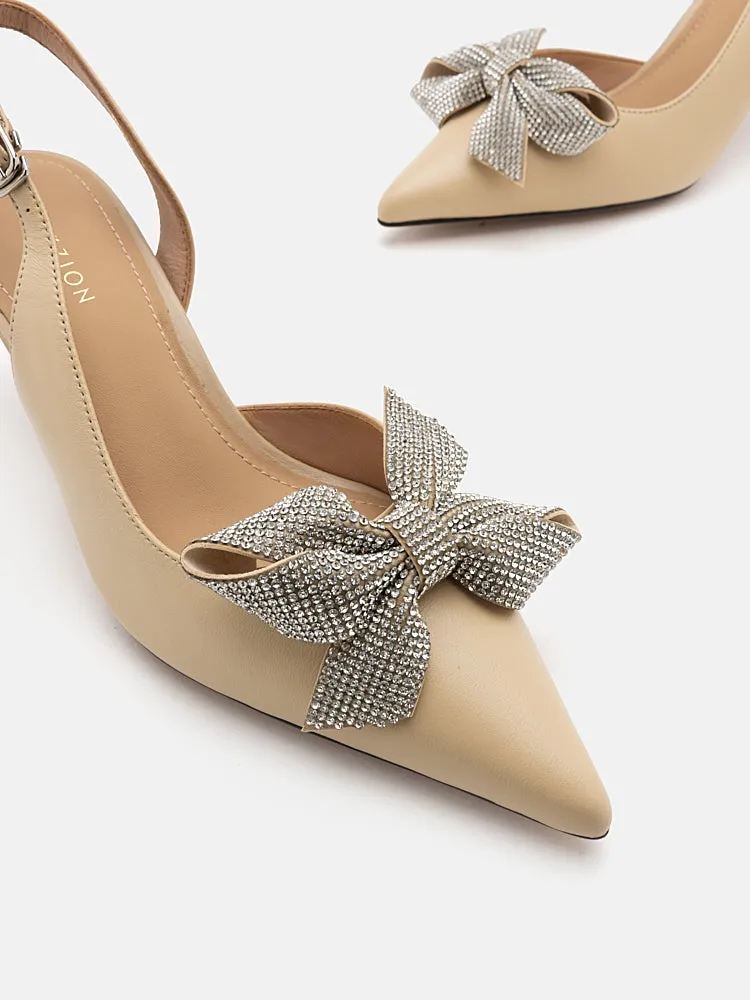 Faustine Crystal Embellished Bow Slingback Heels