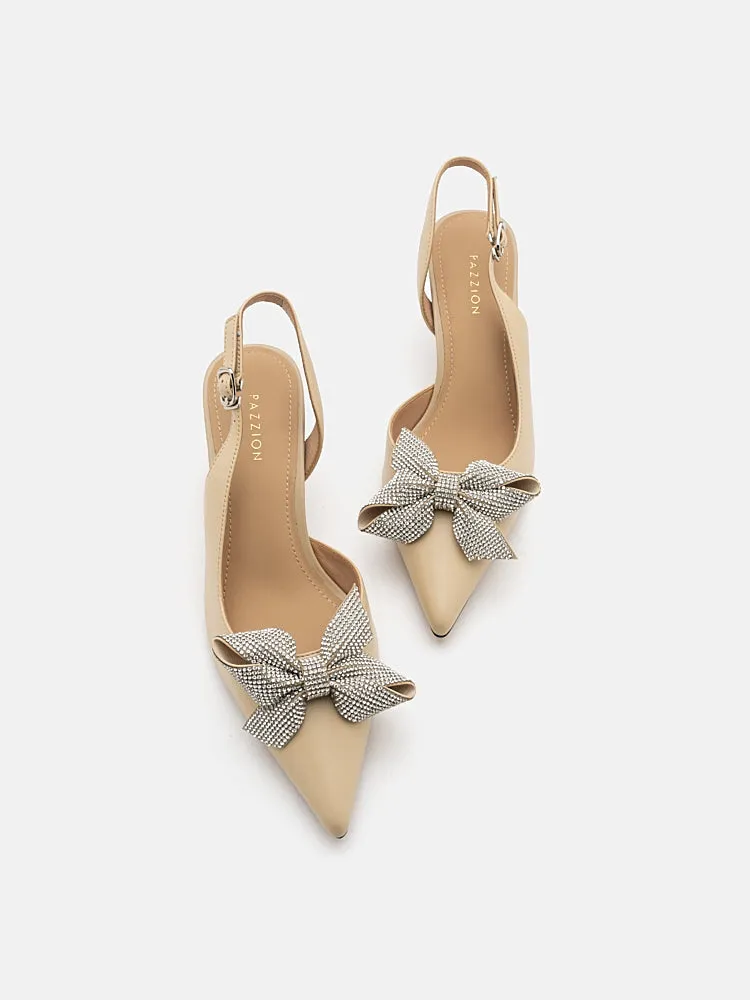 Faustine Crystal Embellished Bow Slingback Heels