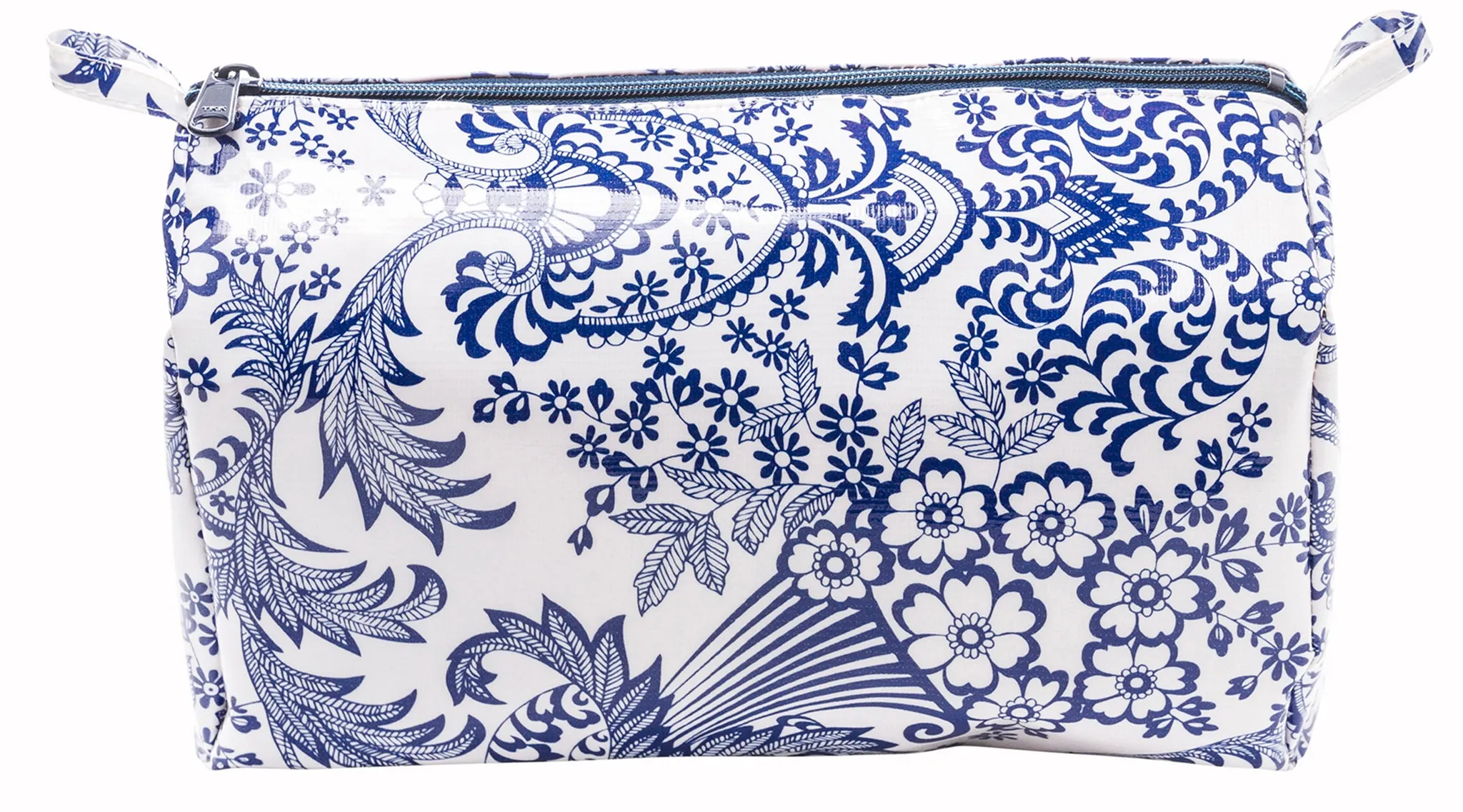 Freckled Sage Oilcloth Travel Bag in Toile Blue