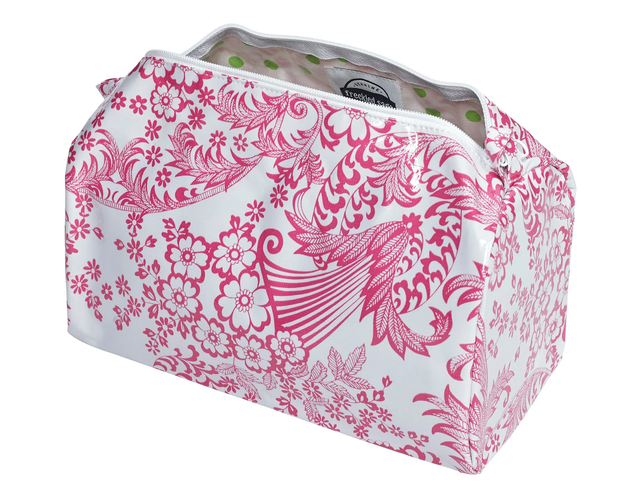 Freckled Sage Oilcloth Travel Bag in Toile Pink