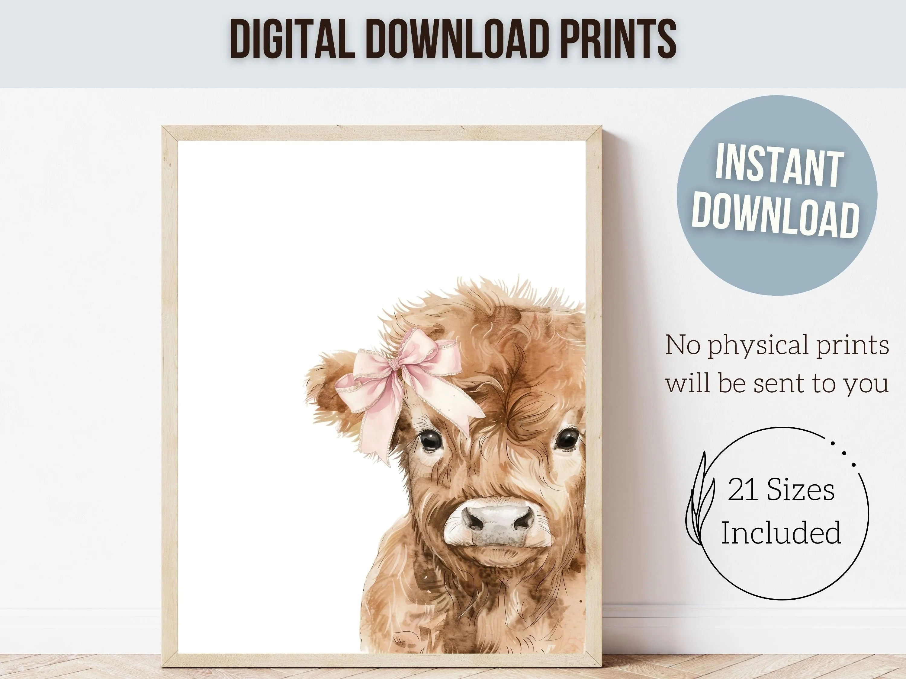 Girl's Highland Cow Nursery Prints - Set of 3