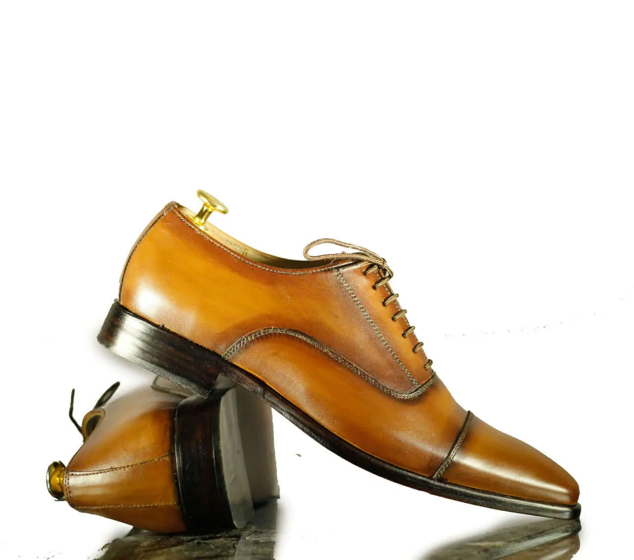 Handmade Men's Brown Leather Cap Toe Lace Up Shoes, Men Dress Formal Shoes