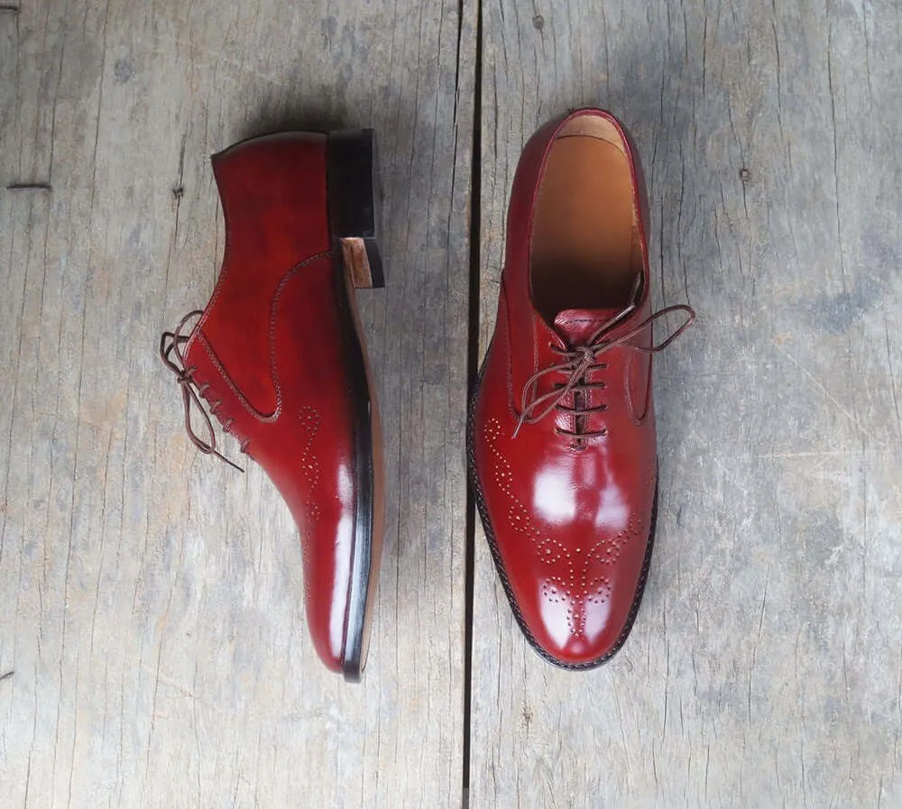 Handmade Men's Burgundy Brogue Leather Lace Up Shoes, Men Designer Dress Formal Luxury Shoes