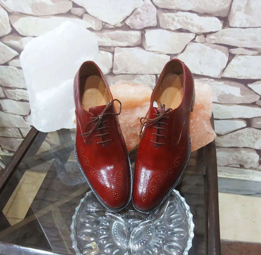 Handmade Men's Burgundy Brogue Leather Lace Up Shoes, Men Designer Dress Formal Luxury Shoes