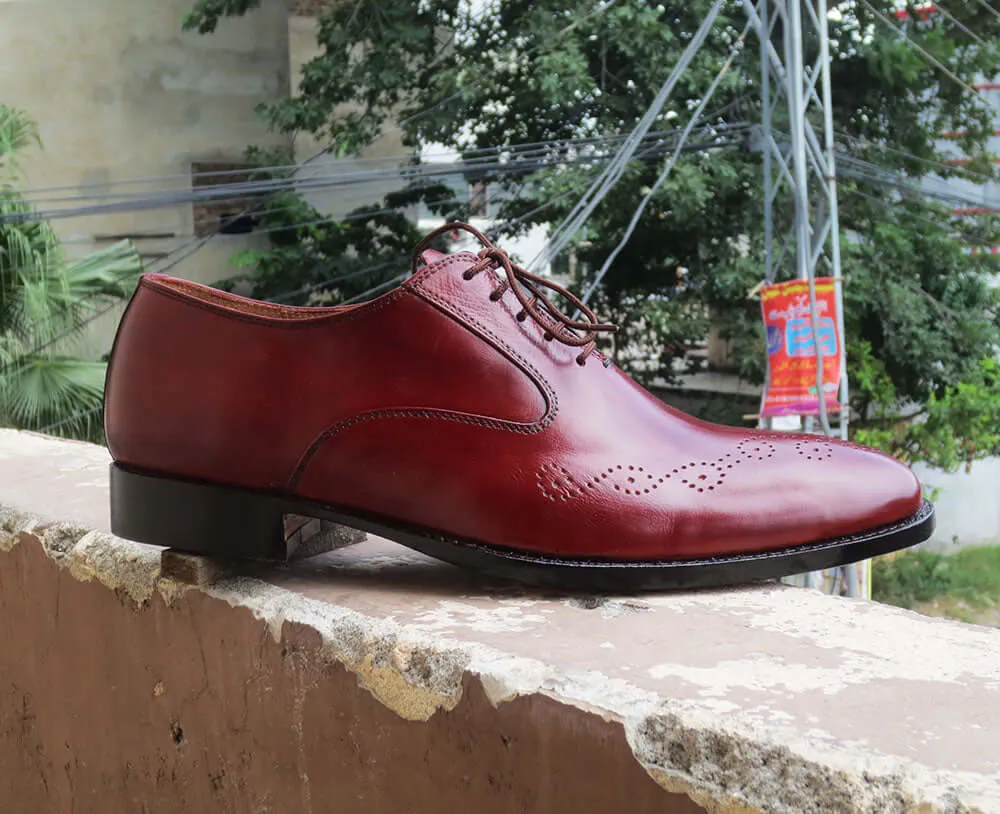 Handmade Men's Burgundy Brogue Leather Lace Up Shoes, Men Designer Dress Formal Luxury Shoes