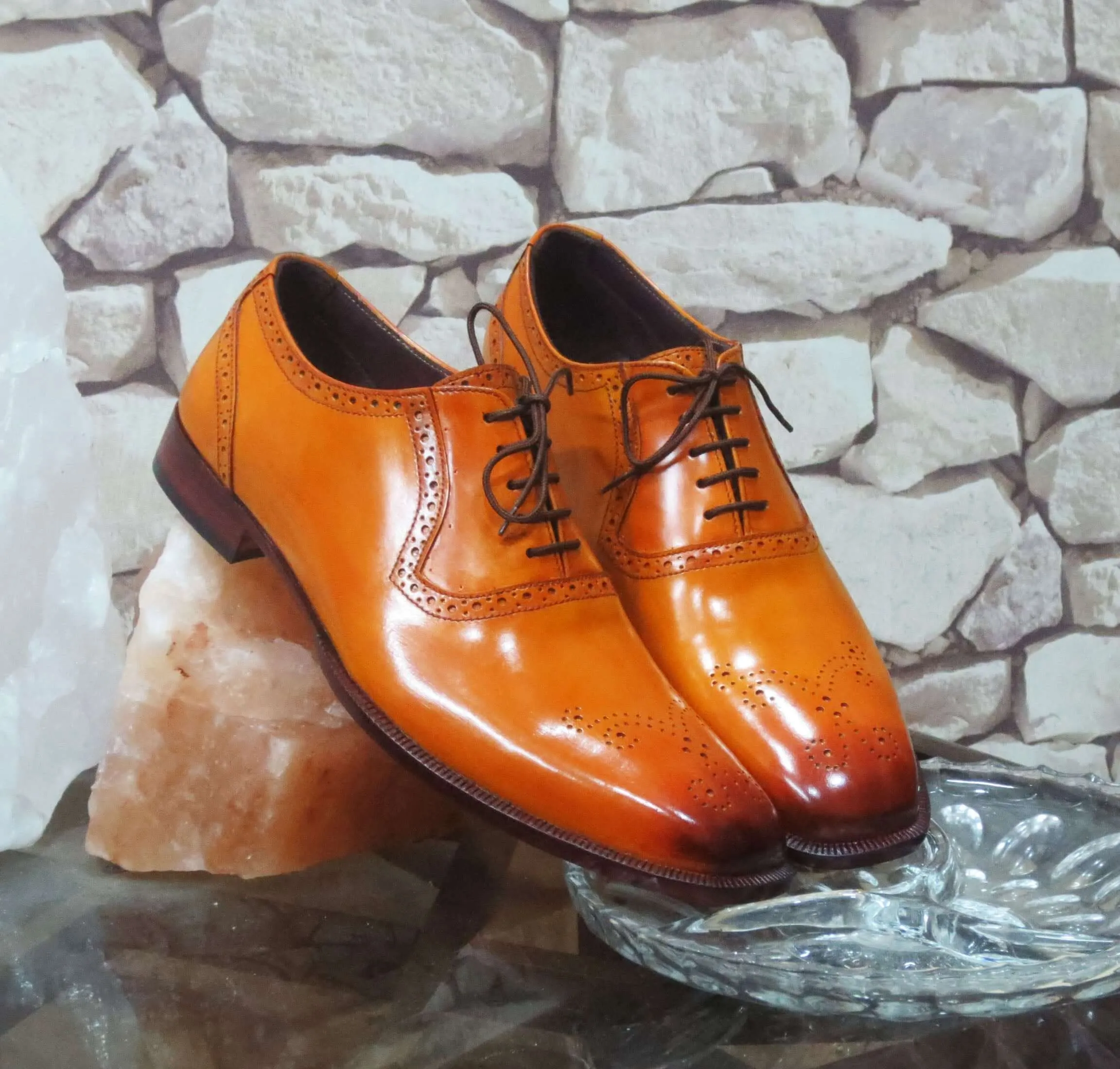 Handmade Men's Tan Brogue Leather Lace Up Shoes, Men Designer Dress Formal Luxury Shoes