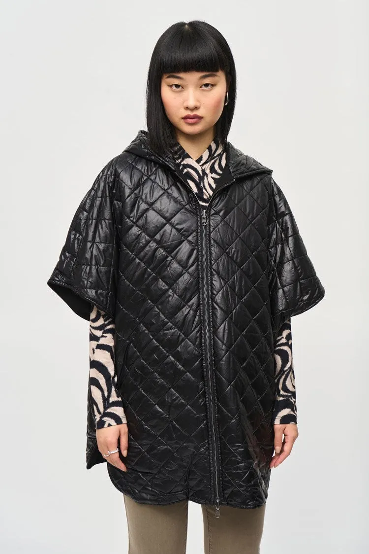 Joseph Ribkoff Black Heavy Knit Reversible Hooded Cape