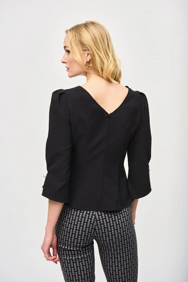 Joseph Ribkoff Black Lux Twill Fitted Puff Sleeve Top