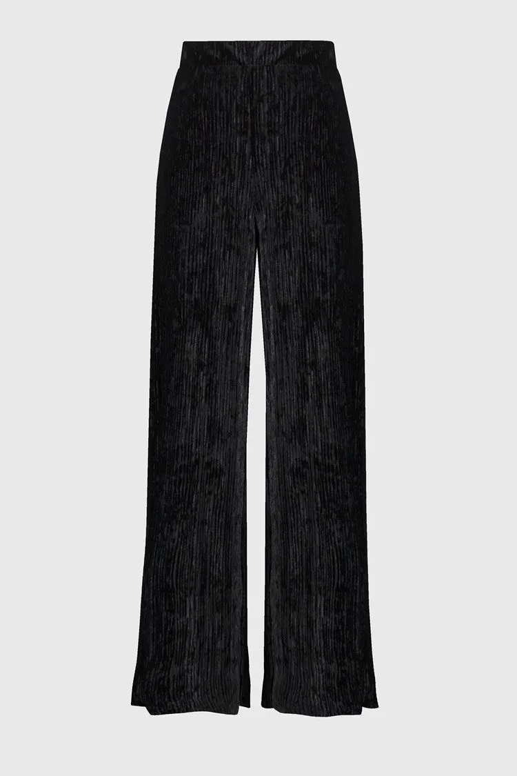 Joseph Ribkoff Black Pleated Velvet Wide-Leg Pants