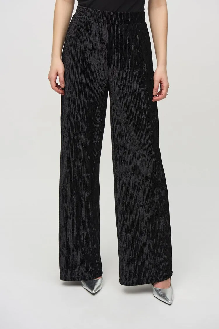 Joseph Ribkoff Black Pleated Velvet Wide-Leg Pants